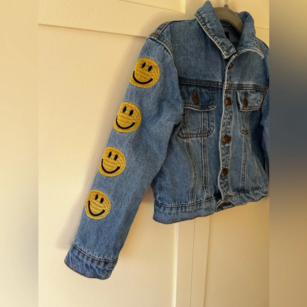 Fashion Nova Kids‎ Toddler Girl Smiley Face Jean Denim Jacket Size 4